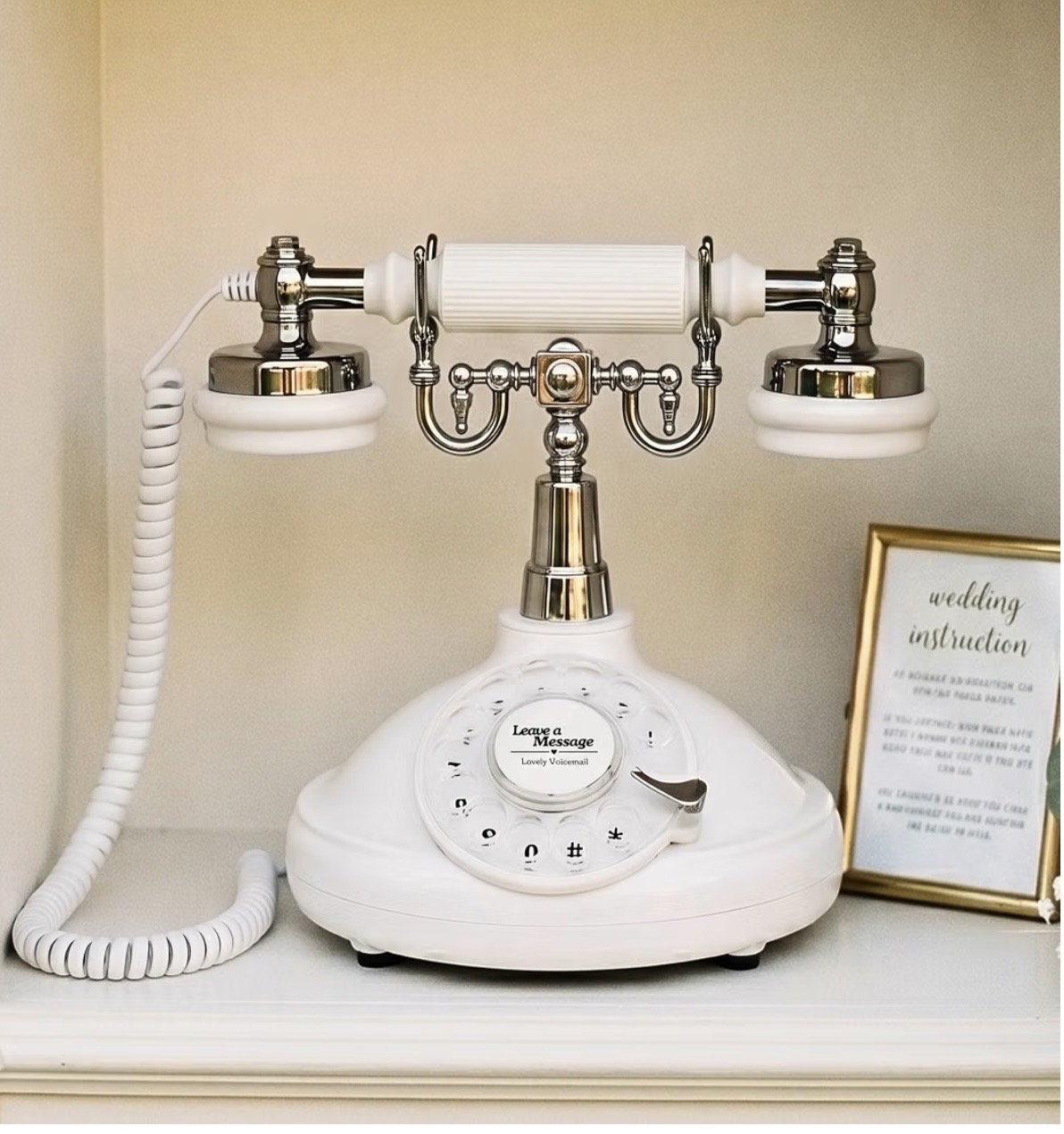 White vintage-style audio guestbook telephone